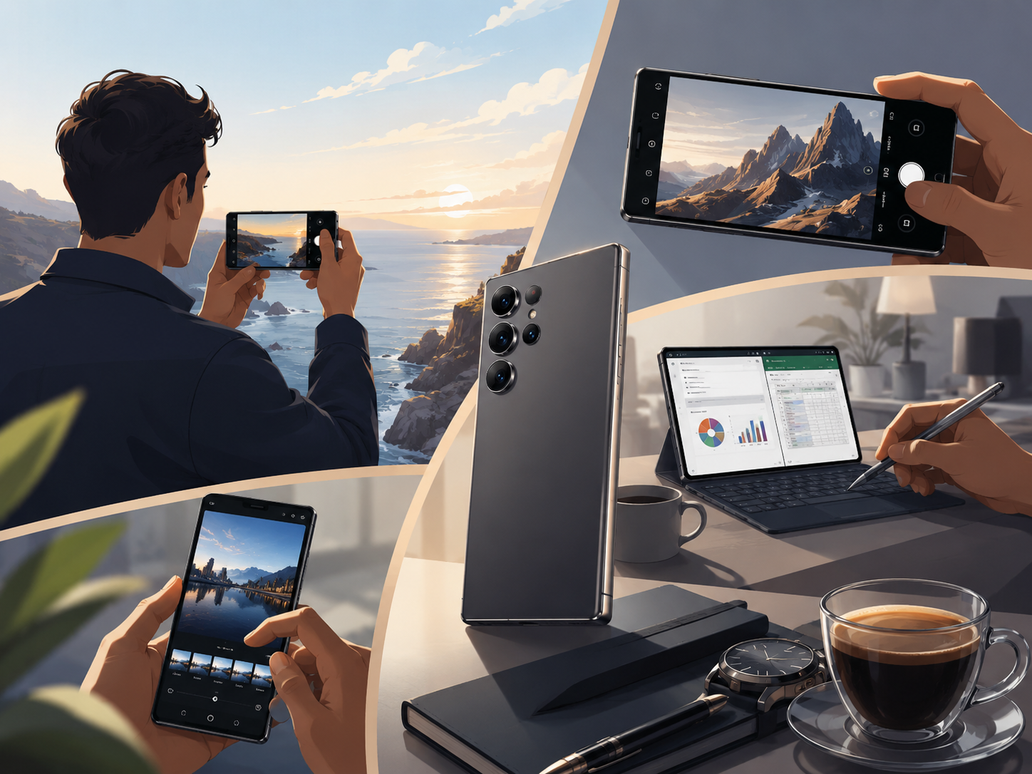 Galaxy S25 Plus entertainment and productivity illustration
